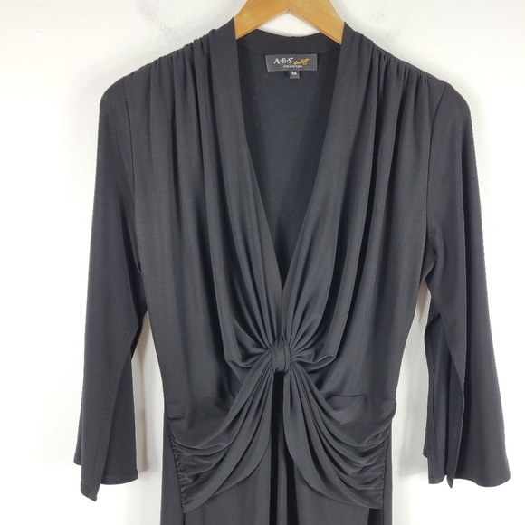 A.B.S Allen Shwartz Ruched Knotted Front V Neck Kimono Sleeve Sheath Dress - Picture 2 of 9